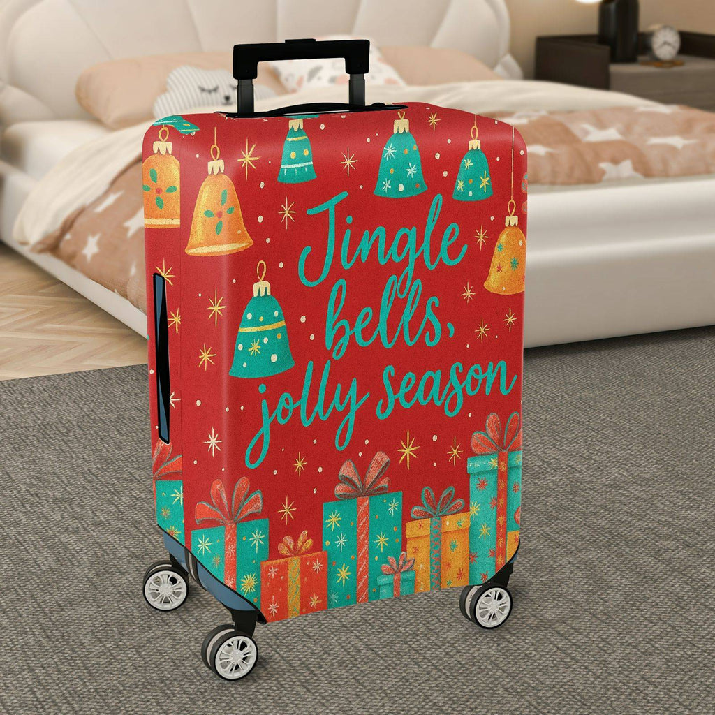 1-Piece Christmas Holiday Festive Bells Gifts  Suitcase Luggage Cover, Stretch Protective Sleeve
