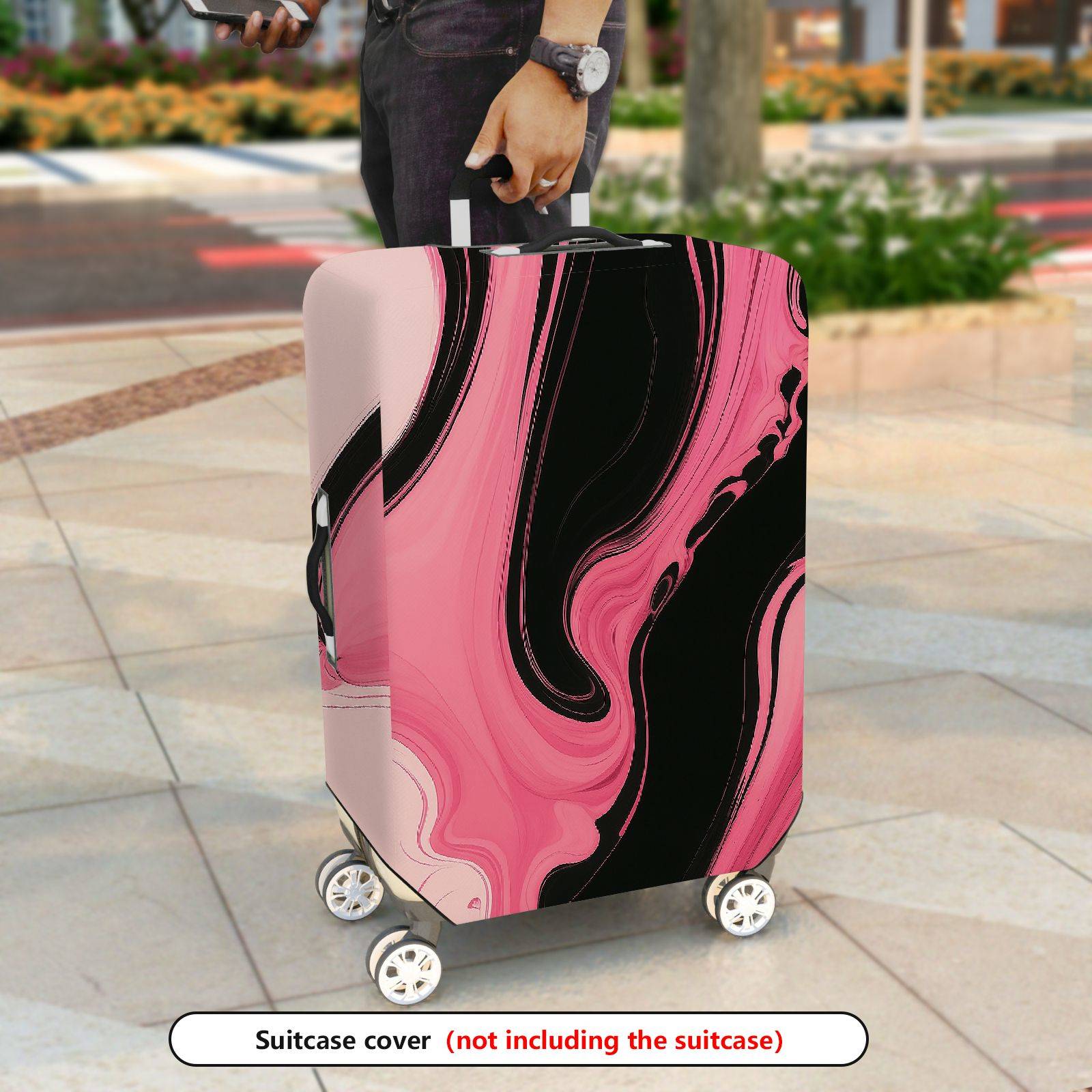1-Piece Pink Black Abstract Fluid Artistic Modern Stylish  Suitcase Luggage Cover, Stretch Protective Sleeve