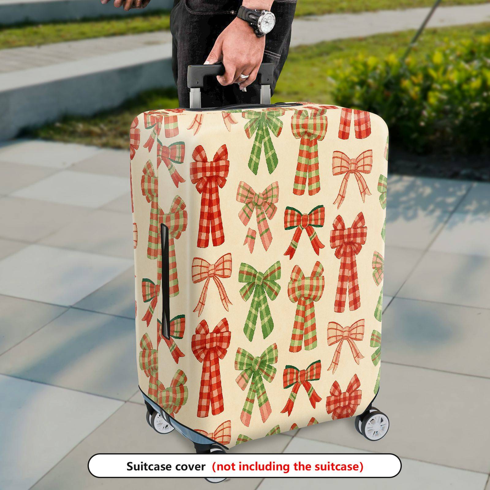 1-Piece Plaid Bow Knot Pattern Ribbon Checkered Holiday Chic  Suitcase Luggage Cover, Stretch Protective Sleeve