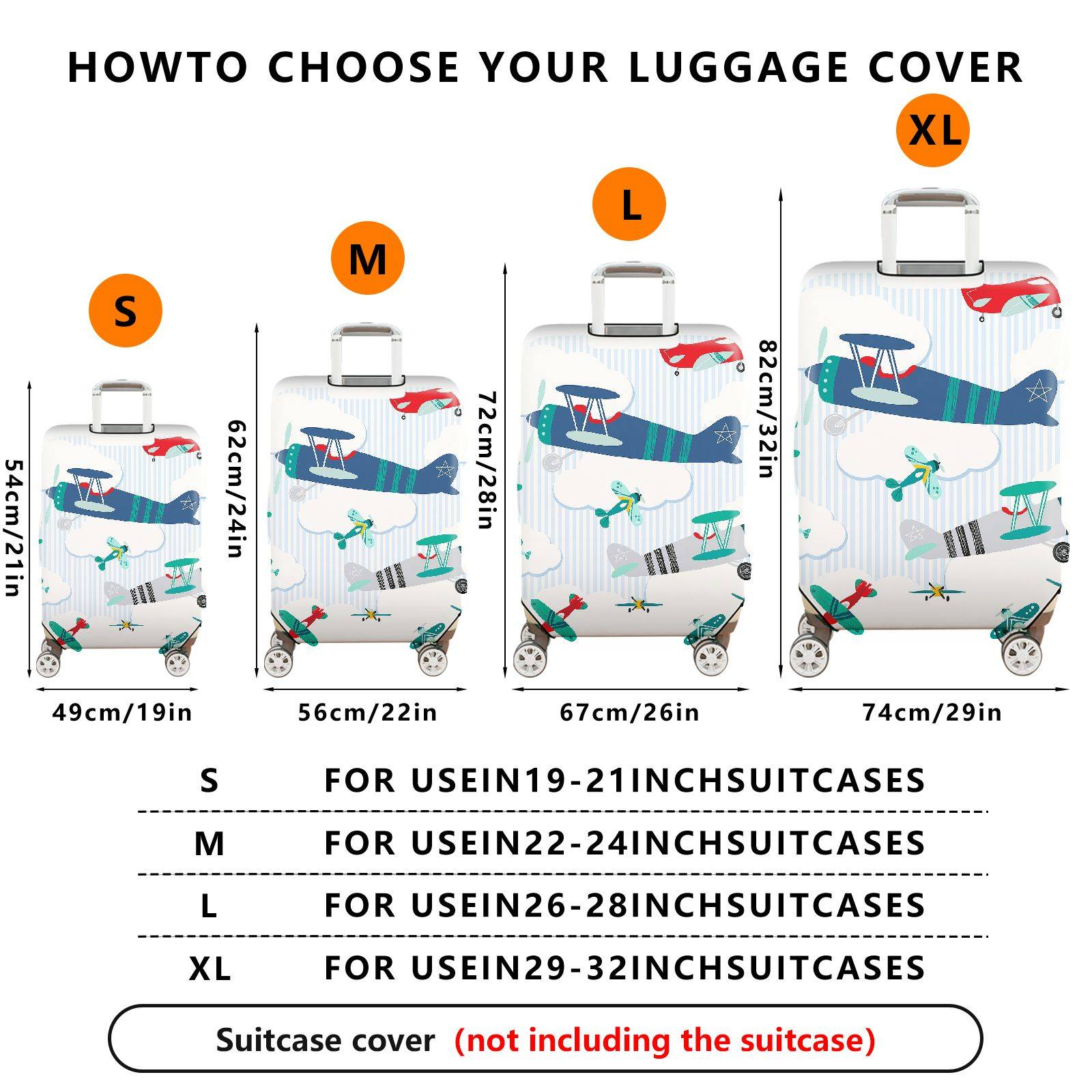 1-Piece Airplane Cloud Stripe Travel Luggage  Suitcase Luggage Cover, Stretch Protective Sleeve