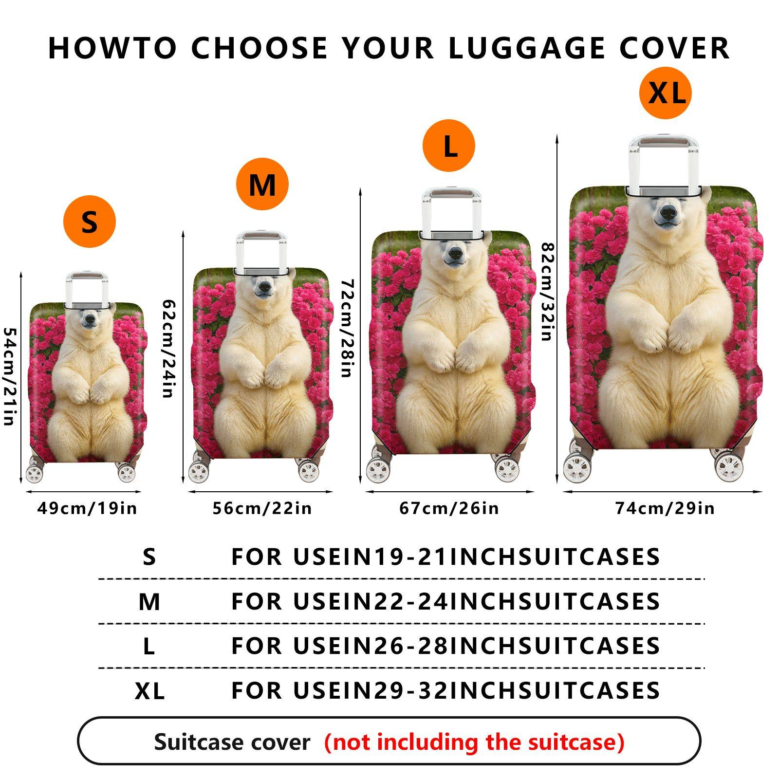 1-Piece Cute Polar Bear Floral Nature Garden Wildlife  Suitcase Luggage Cover, Stretch Protective Sleeve