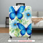 1-Piece Butterfly Floral Blue Leaves Daisy  Suitcase Luggage Cover, Stretch Protective Sleeve