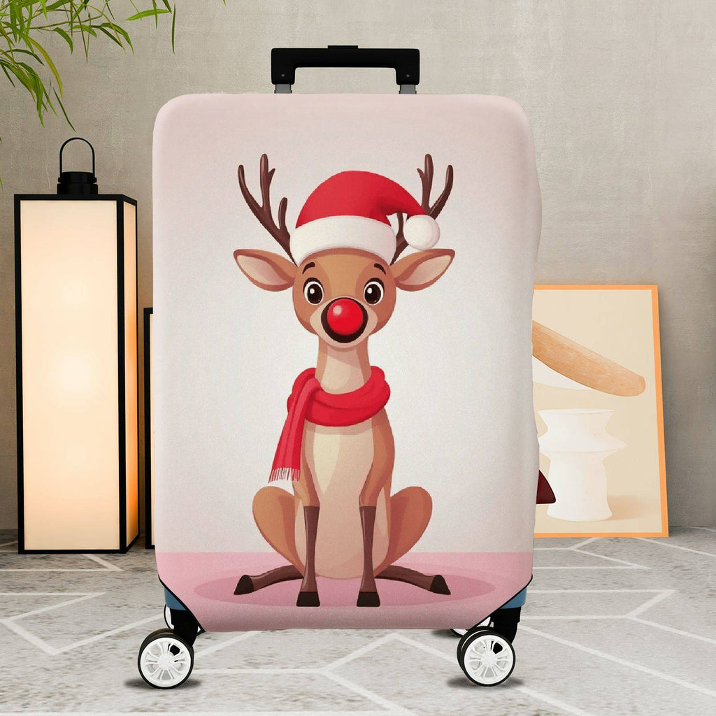 1-Piece Reindeer Santa Hat Red Nose Christmas Holiday Travel  Suitcase Luggage Cover, Stretch Protective Sleeve