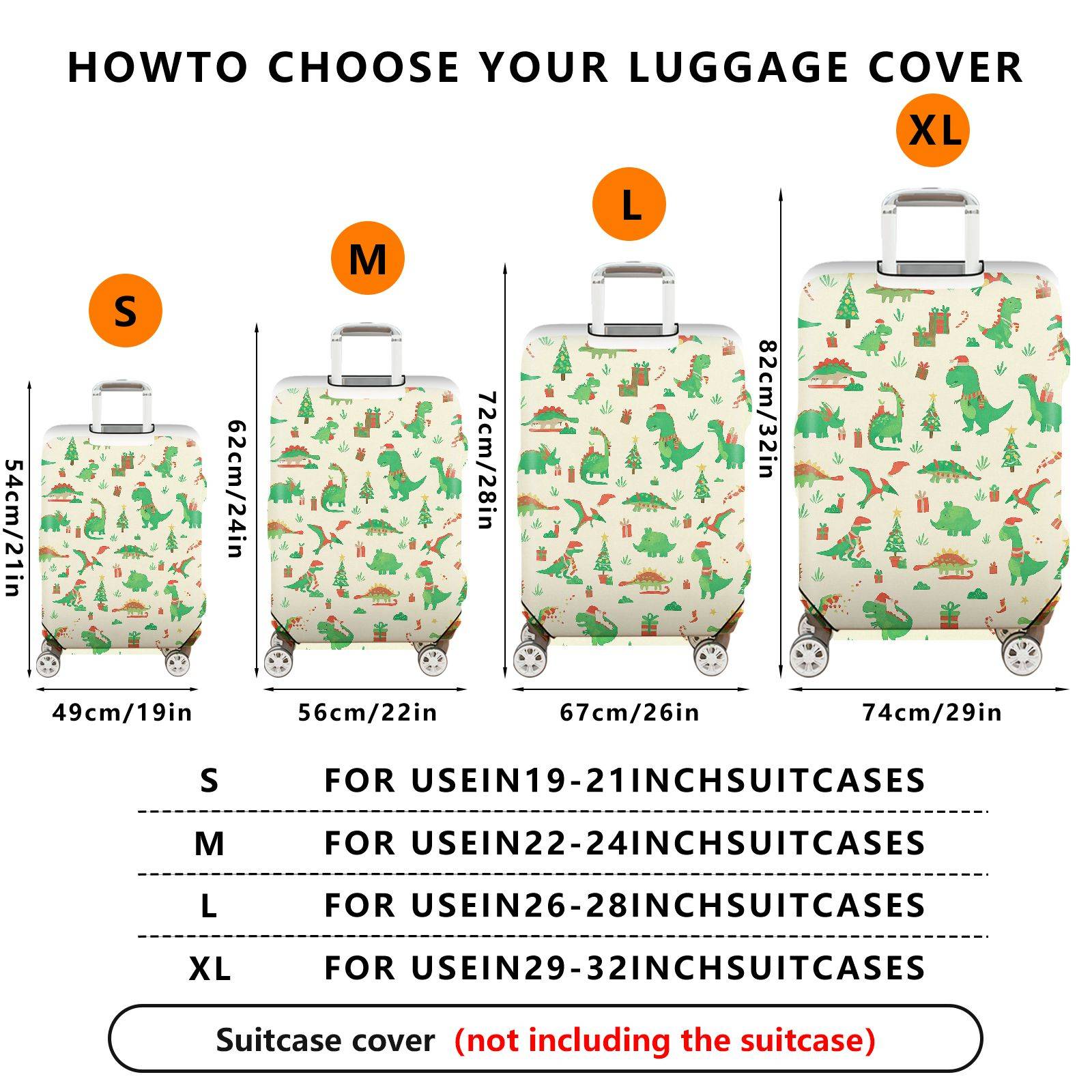 1-Piece Christmas Dinosaur Gift Tree Holiday Snow  Suitcase Luggage Cover, Stretch Protective Sleeve
