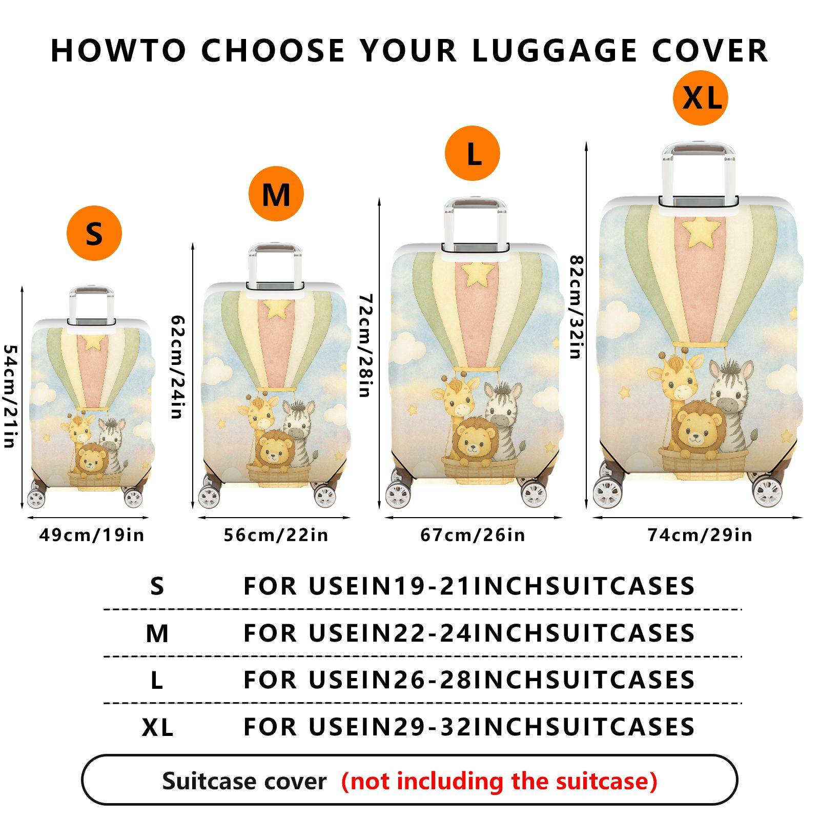 1-Piece Animal Hot Air Balloon Star Cloud Sky  Suitcase Luggage Cover, Stretch Protective Sleeve