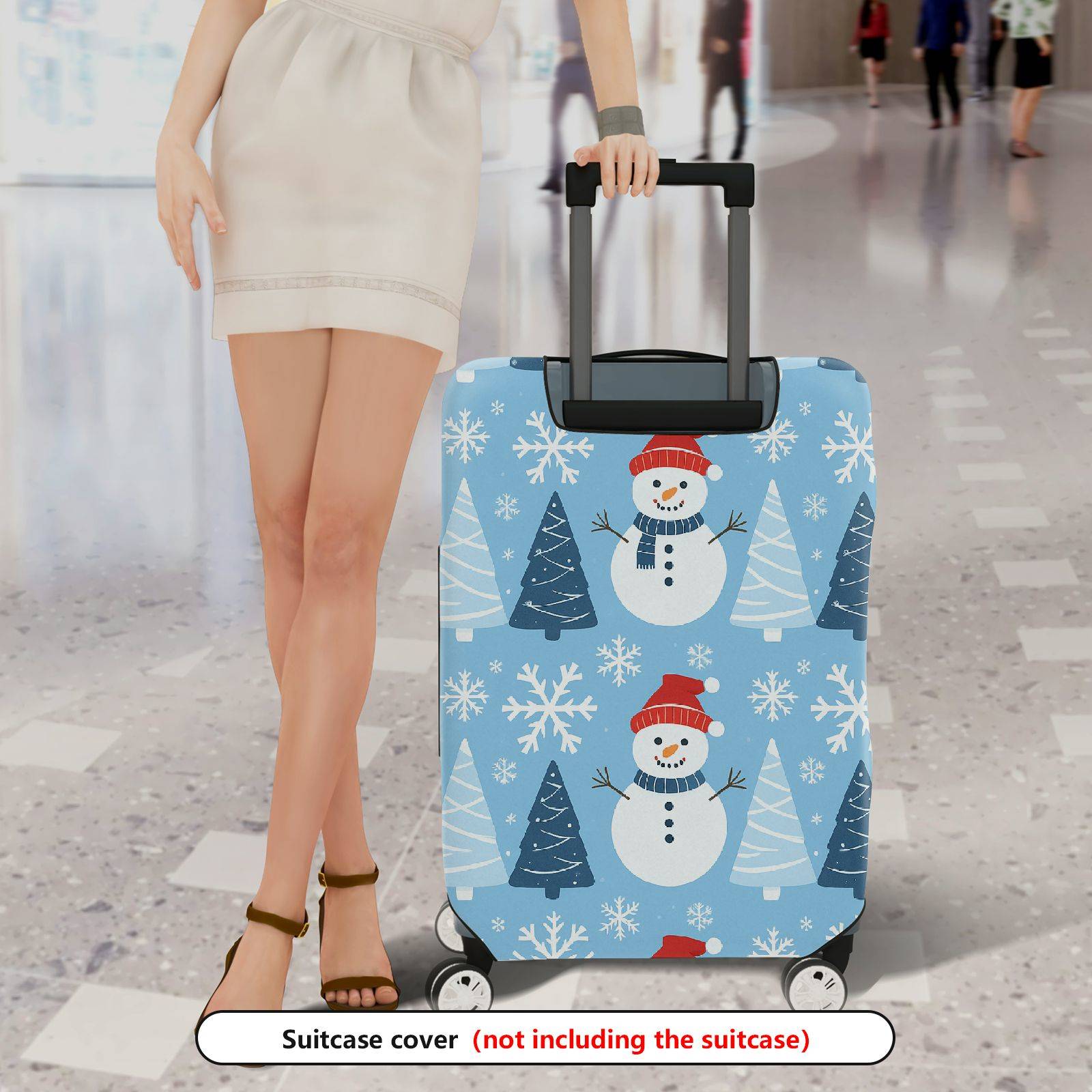 1-Piece Snowman Snowflake Christmas Tree Winter Holiday  Suitcase Luggage Cover, Stretch Protective Sleeve
