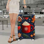 1-Piece Christmas Holiday Winter Mug Gingerbread Heart  Suitcase Luggage Cover, Stretch Protective Sleeve