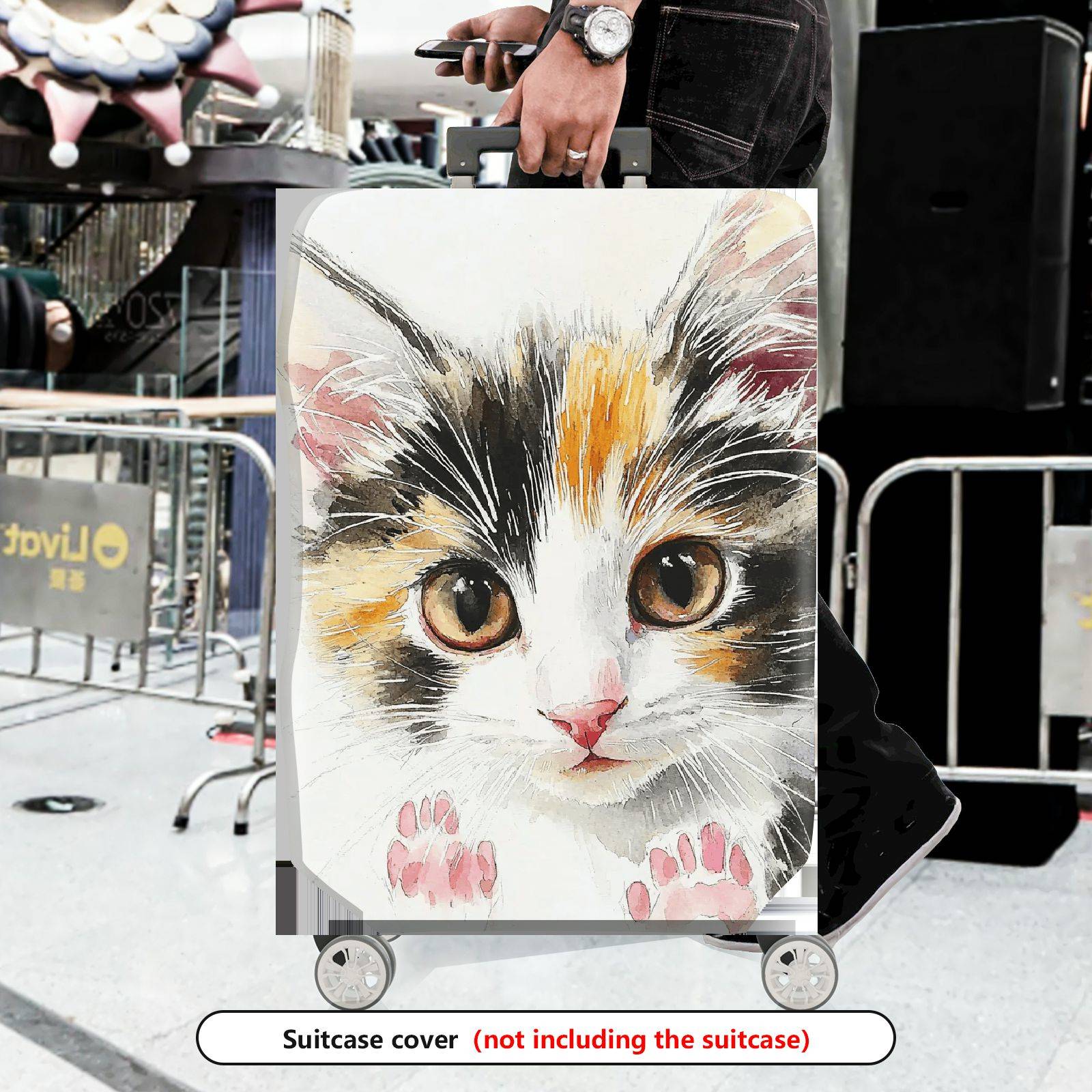 1-Piece Cute Adorable Cat Watercolor Animal Art  Suitcase Luggage Cover, Stretch Protective Sleeve