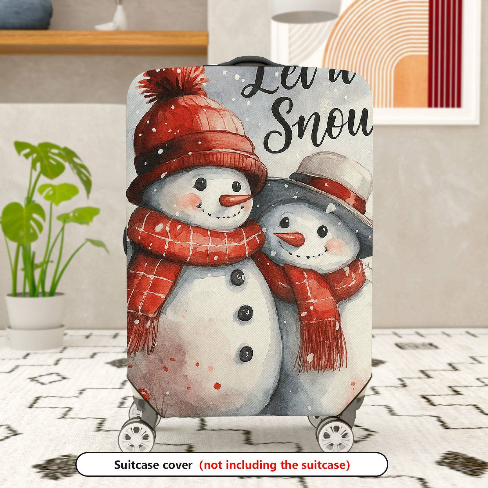 1-Piece Snowman Winter Christmas Holiday Festive  Suitcase Luggage Cover, Stretch Protective Sleeve