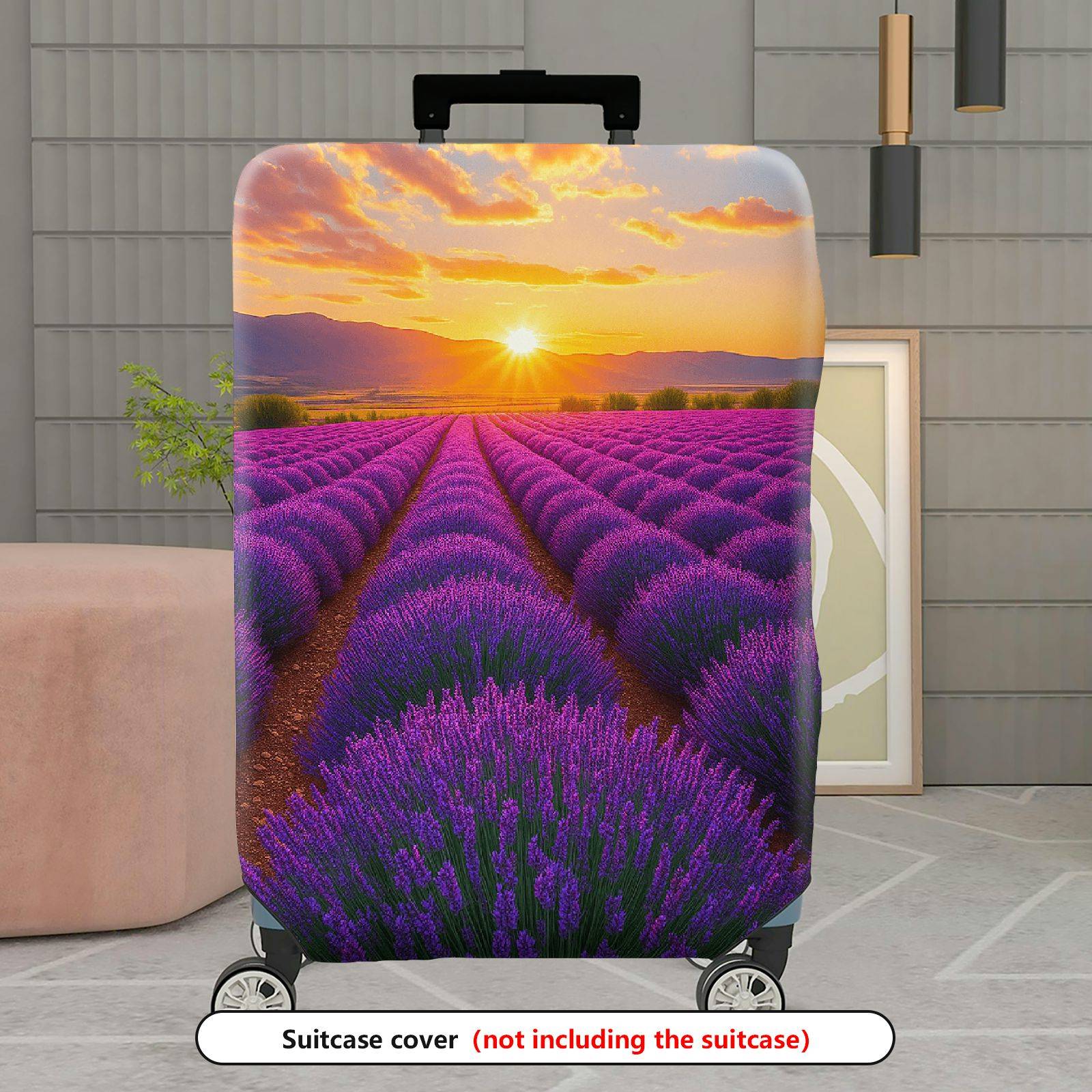 1-Piece Lavender Sunset Field Nature Art Landscape Scenery  Suitcase Luggage Cover, Stretch Protective Sleeve