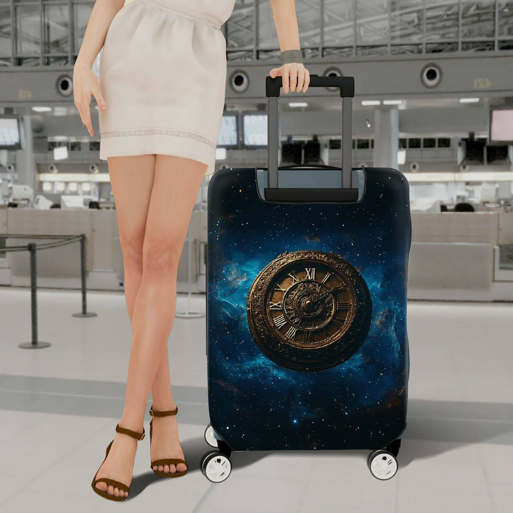 1-Piece Cosmic Time Galaxy Clock Universe Starry Night  Suitcase Luggage Cover, Stretch Protective Sleeve
