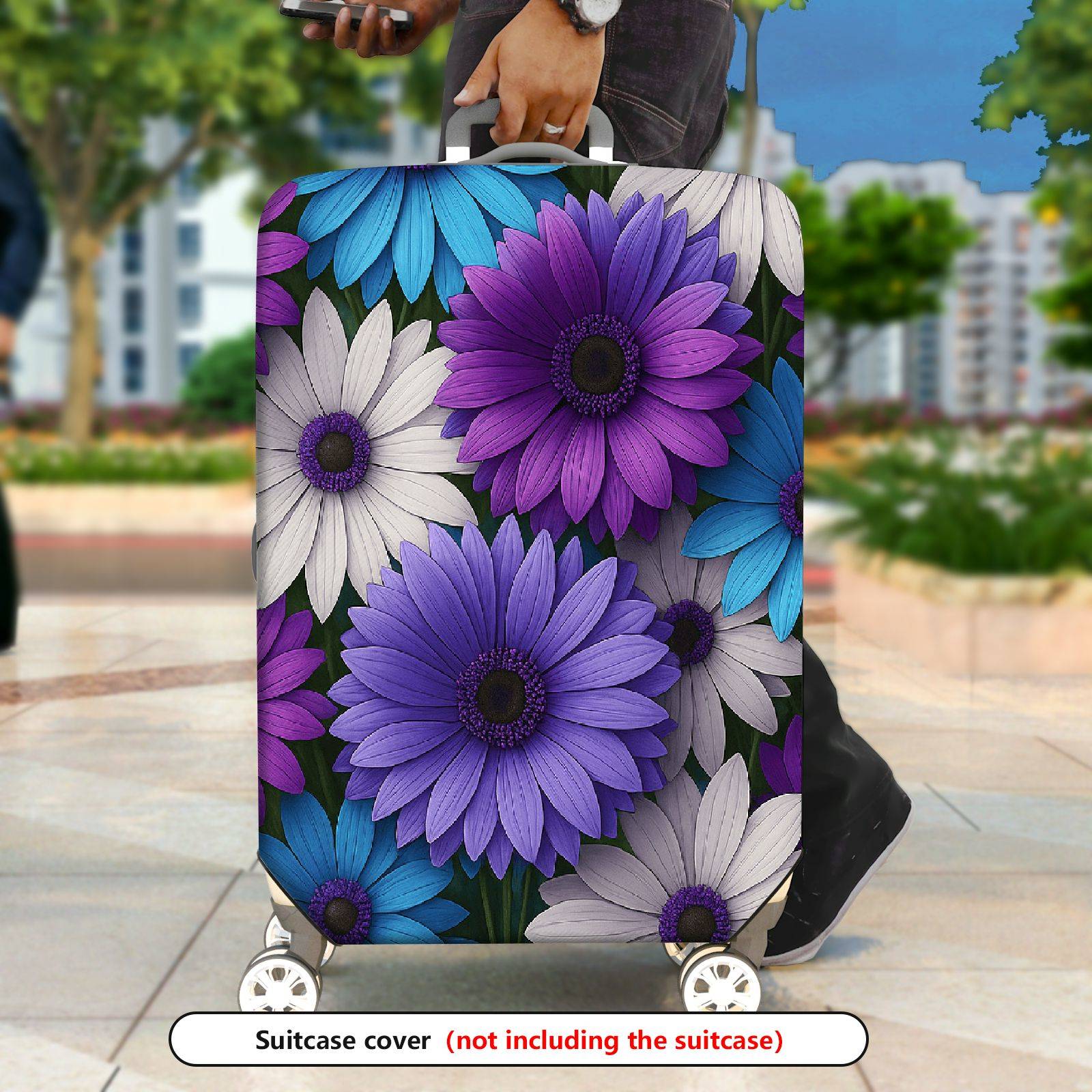 1-Piece Purple Blue White Floral Luggage  Suitcase Luggage Cover, Stretch Protective Sleeve