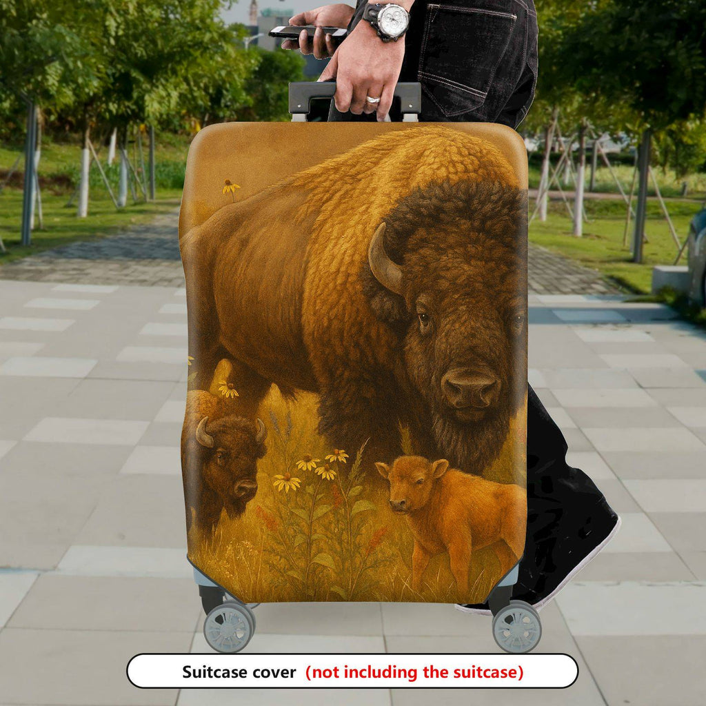 1-Piece Animal Nature Wildlife Buffalo Calf Prairie  Suitcase Luggage Cover, Stretch Protective Sleeve