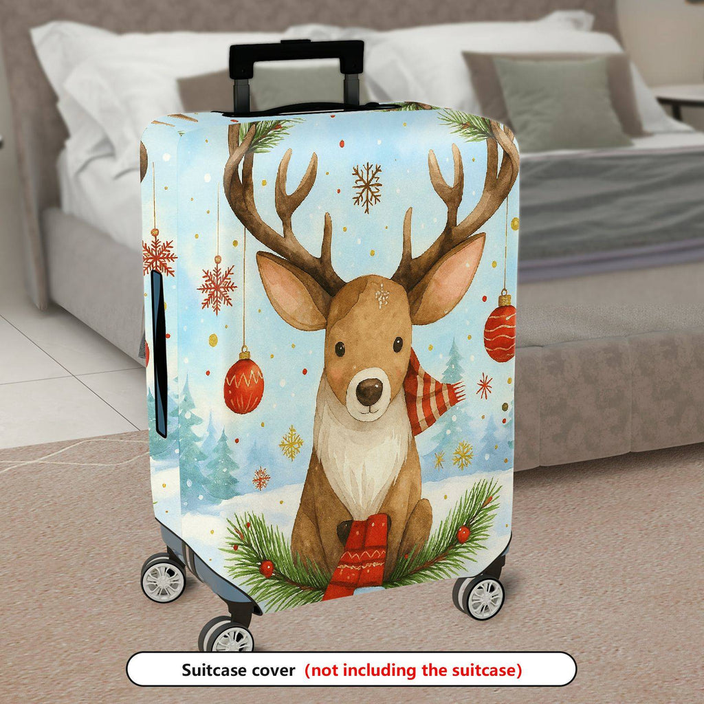 1-Piece Reindeer Winter Snowflakes Ornaments Holiday  Suitcase Luggage Cover, Stretch Protective Sleeve