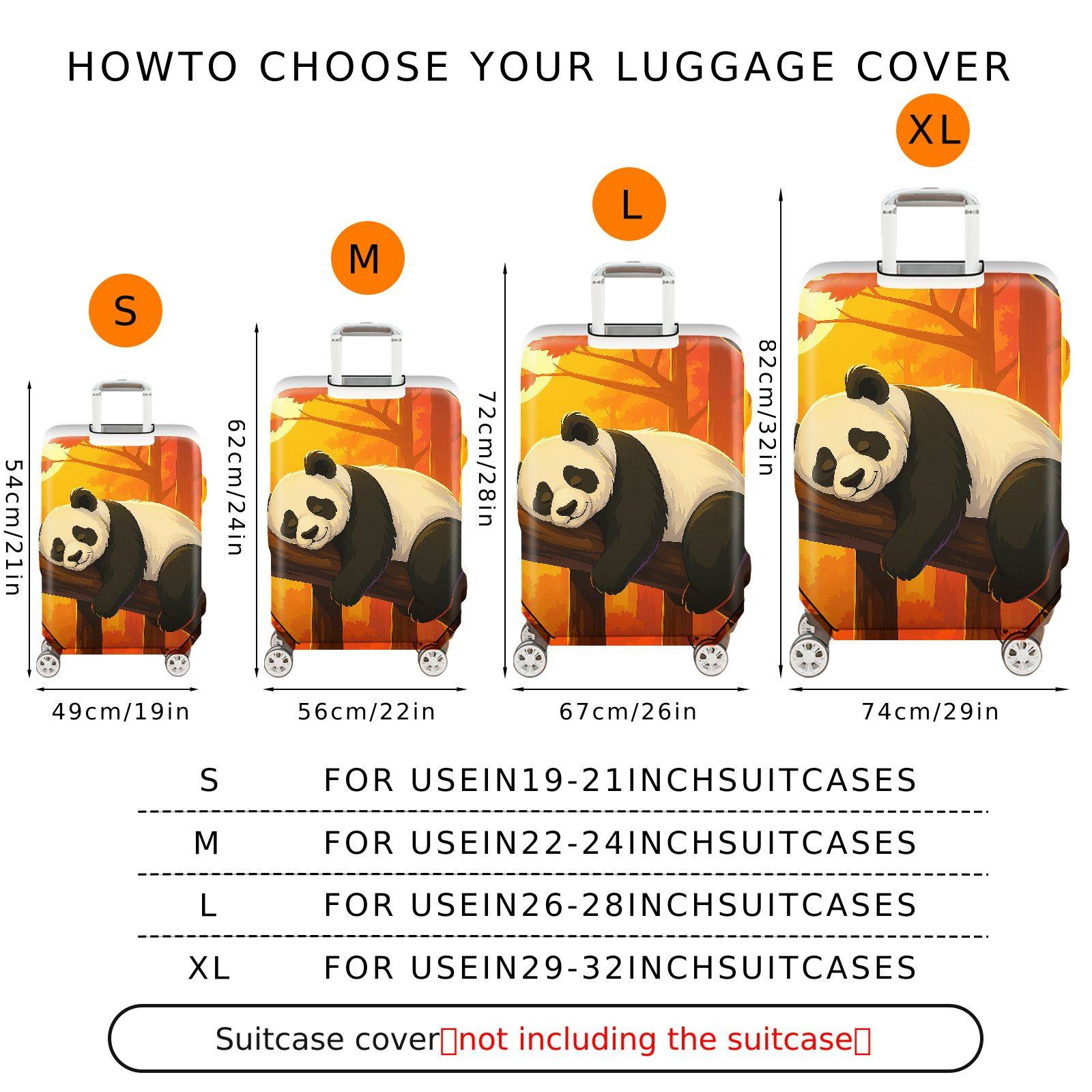 1-Piece Cute  Panda Tree Autumn Nature Luggage  Suitcase Luggage Cover, Stretch Protective Sleeve