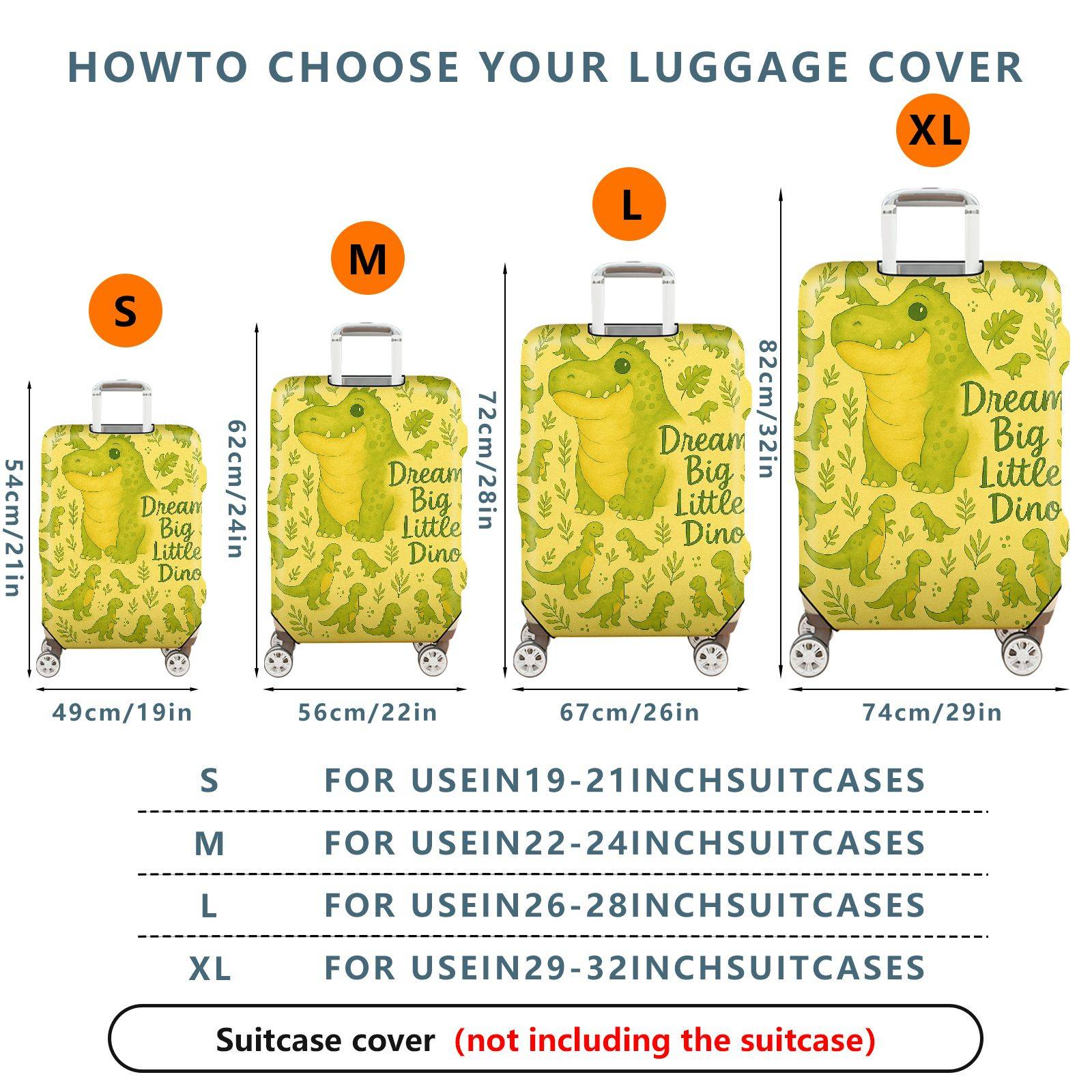 1-Piece Animal Dinosaur Green Dream Big Little Dino  Suitcase Luggage Cover, Stretch Protective Sleeve