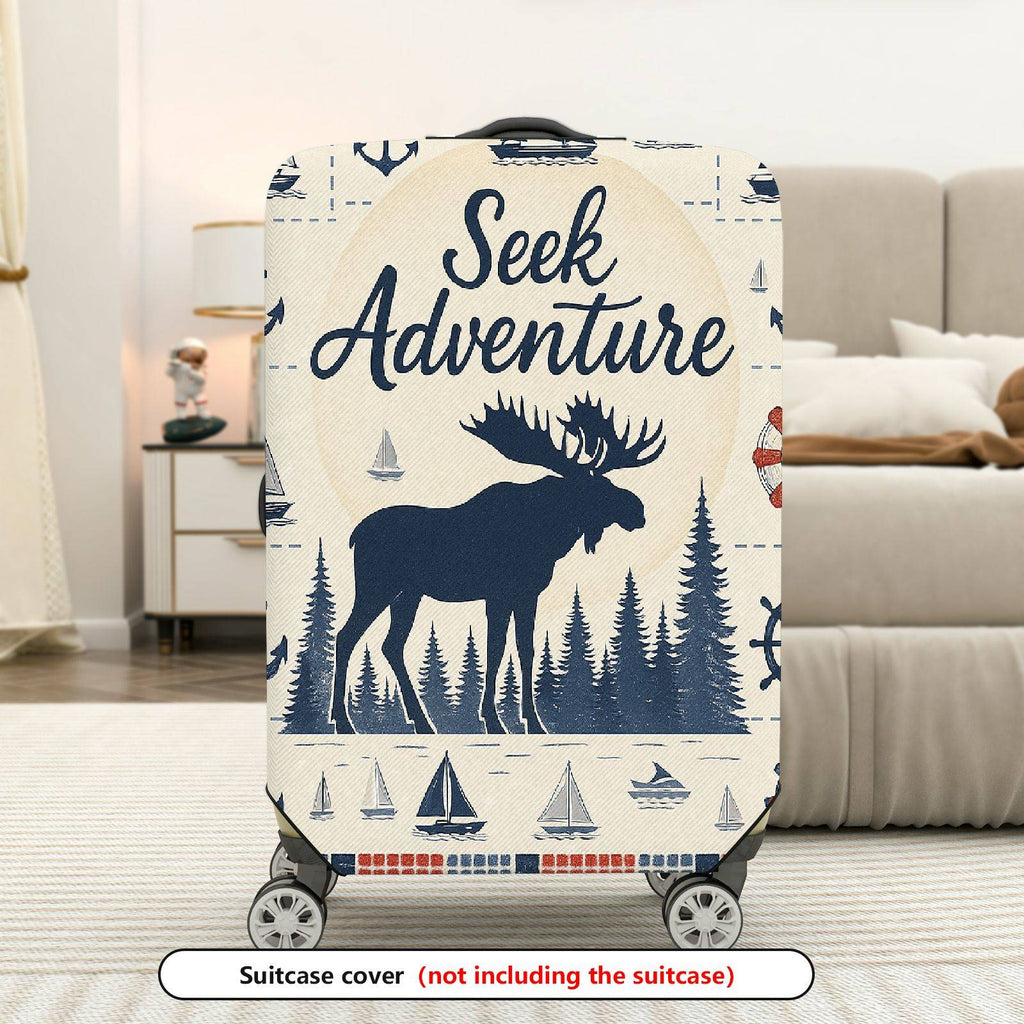 1-Piece Adventure Moose Forest Nautical Retro  Suitcase Luggage Cover, Stretch Protective Sleeve