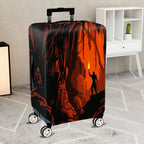 1-Piece Adventure Explorer Silhouette Fire Red Cave  Suitcase Luggage Cover, Stretch Protective Sleeve