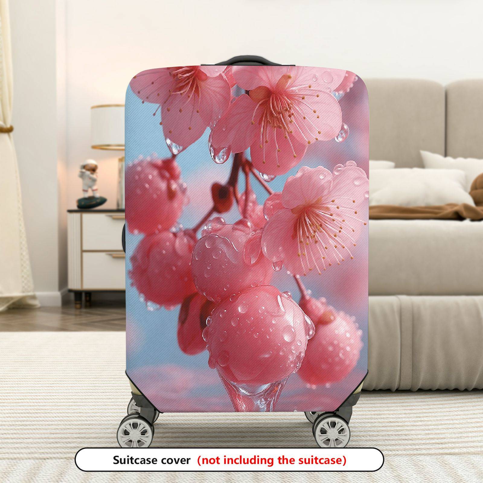 1-Piece Cherry Blossom Floral Nature Pink Blooms Blue  Suitcase Luggage Cover, Stretch Protective Sleeve
