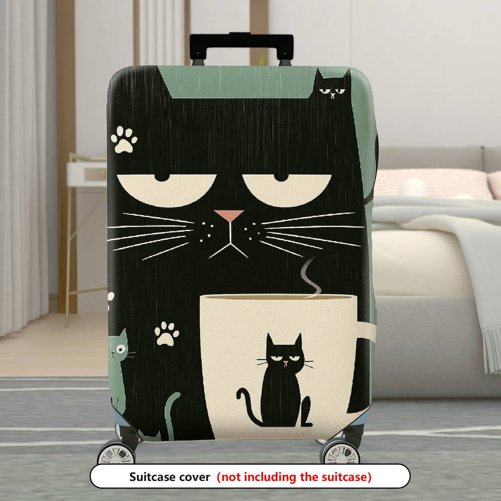 1-Piece Black Cat Coffee Paw Whiskers Cute  Suitcase Luggage Cover, Stretch Protective Sleeve