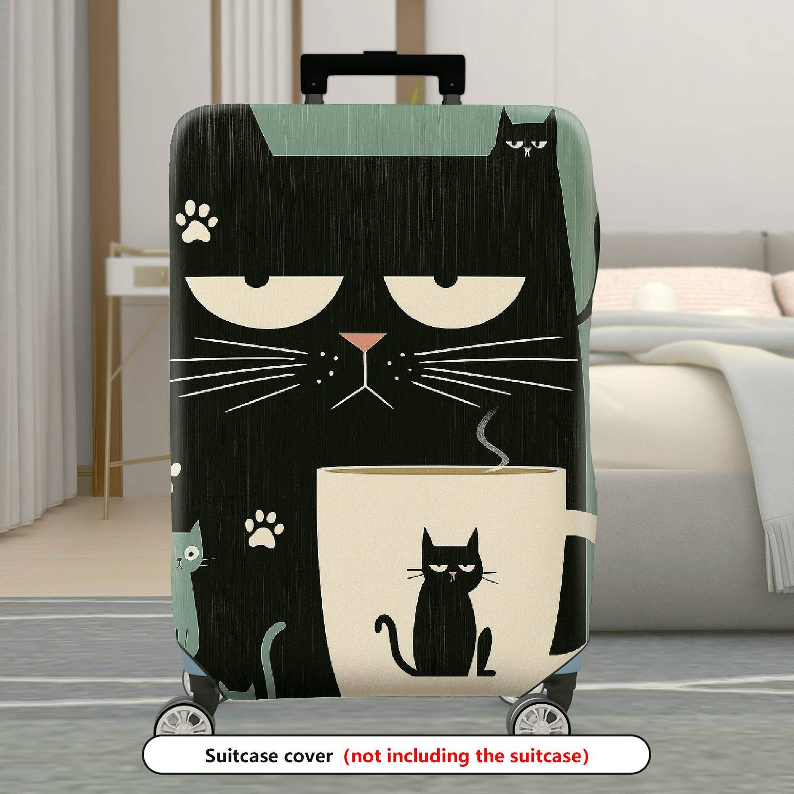 1-Piece Black Cat Coffee Paw Whiskers Cute  Suitcase Luggage Cover, Stretch Protective Sleeve