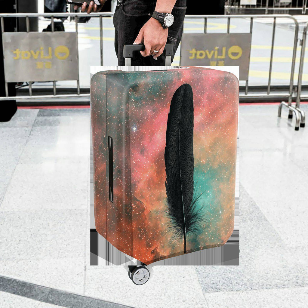 1-Piece Cosmic Dream Feather Galaxy Starry Sky Artistic  Suitcase Luggage Cover, Stretch Protective Sleeve