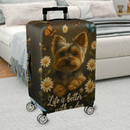 1-Piece Floral Butterfly Dog Yorkshire Daisy  Suitcase Luggage Cover, Stretch Protective Sleeve