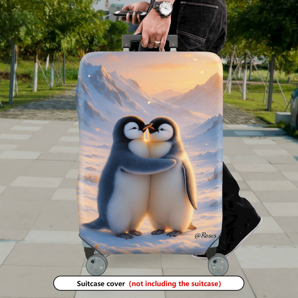 1-Piece Cute Penguin Snow Winter Mountain Romantic  Suitcase Luggage Cover, Stretch Protective Sleeve