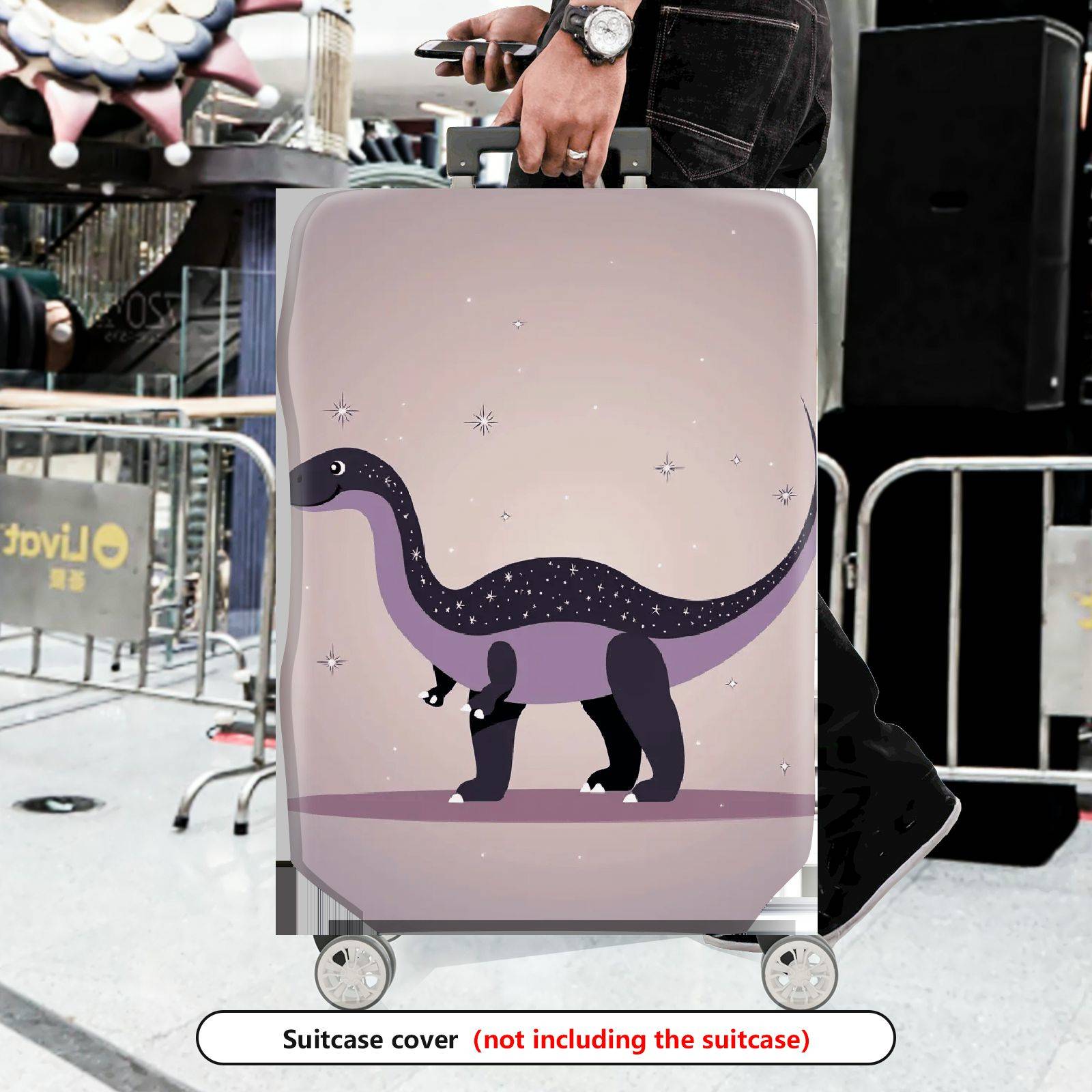 1-Piece Dinosaur Starry Gray Purple Galaxy Magic Cosmic  Suitcase Luggage Cover, Stretch Protective Sleeve