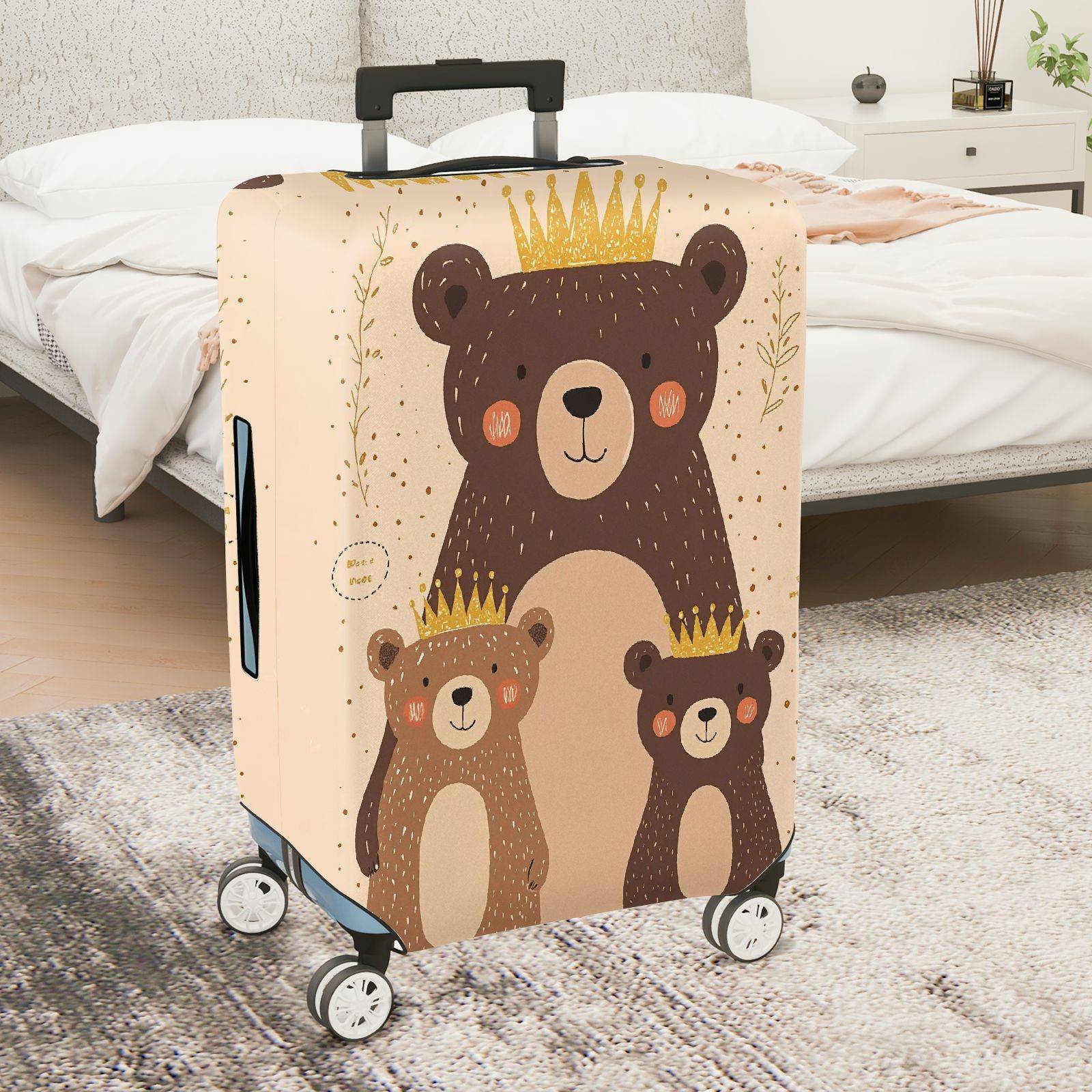 1-Piece Cute Bear Family Crown  Animal Travel  Suitcase Luggage Cover, Stretch Protective Sleeve