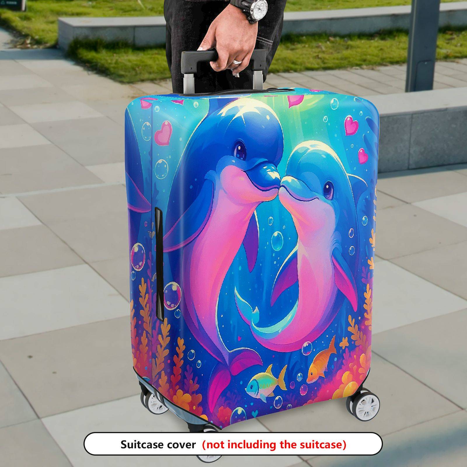1-Piece Colorful Cute Romantic Ocean Sea Dolphin  Suitcase Luggage Cover, Stretch Protective Sleeve