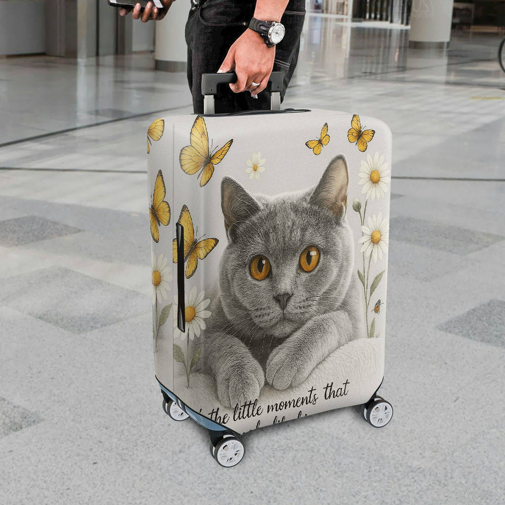 1-Piece Cat Butterfly Flower Words Artistic  Suitcase Luggage Cover, Stretch Protective Sleeve