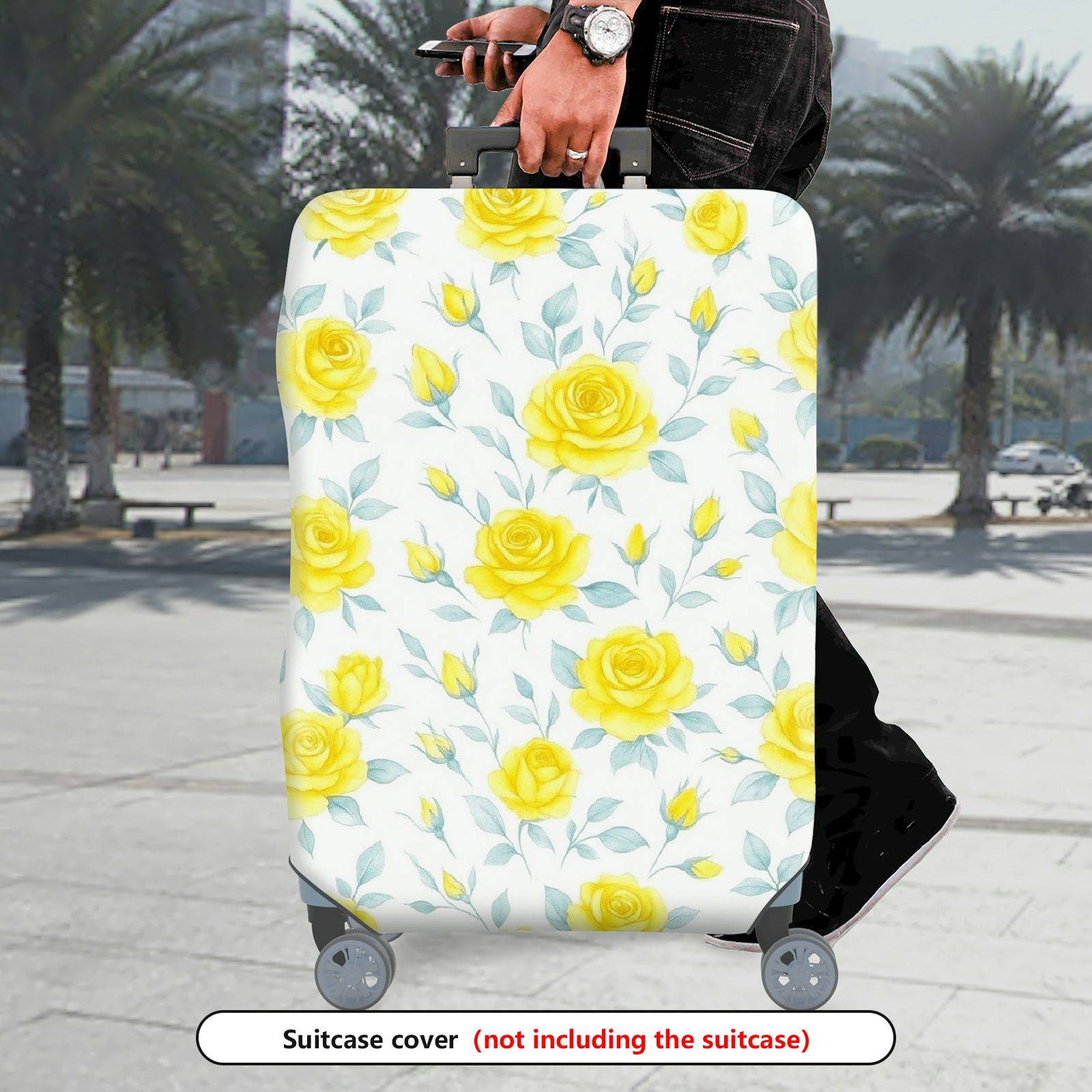 1-Piece Yellow Rose Floral Pattern Elegant Stylish Bright Cheerful  Suitcase Luggage Cover, Stretch Protective Sleeve