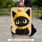 1-Piece Cute Cat Winter Hat Illustration  Suitcase Luggage Cover, Stretch Protective Sleeve