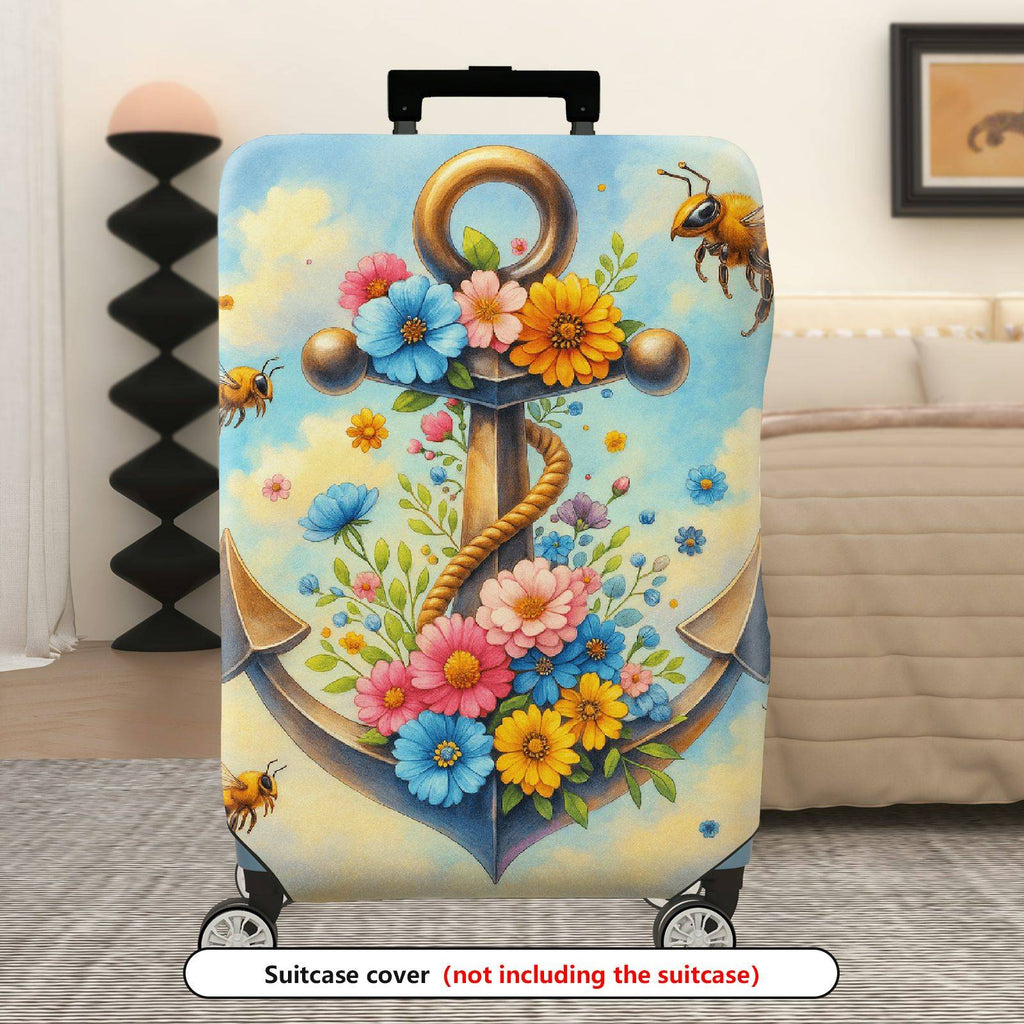 1-Piece Anchor Floral Ocean Bee Clouds Colorful  Suitcase Luggage Cover, Stretch Protective Sleeve