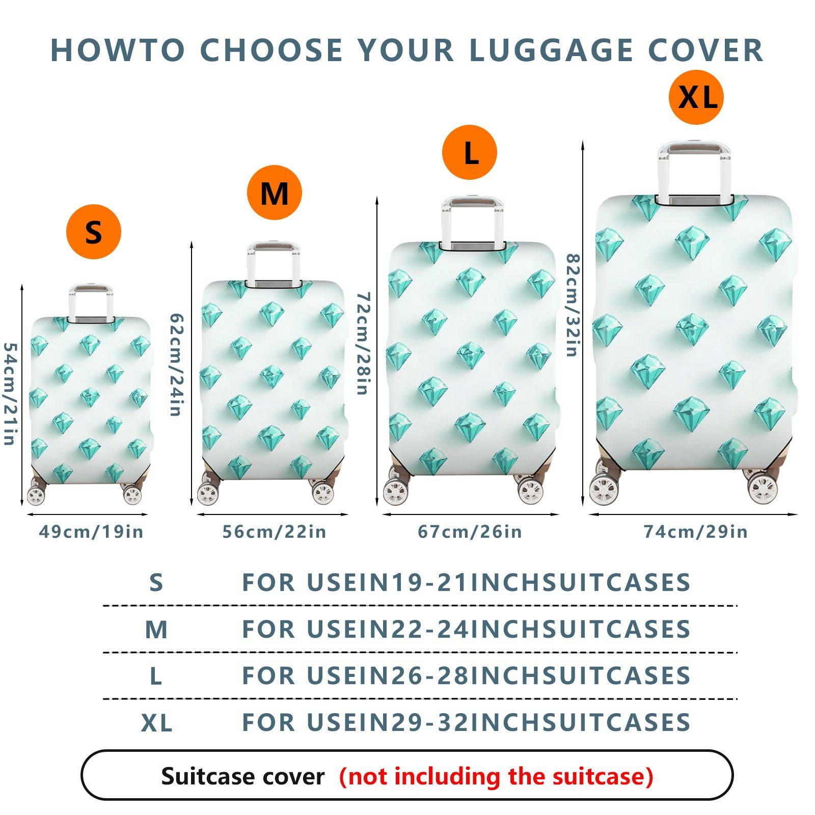 1-Piece Diamond Geometric Pattern Turquoise Blue White Chic  Suitcase Luggage Cover, Stretch Protective Sleeve