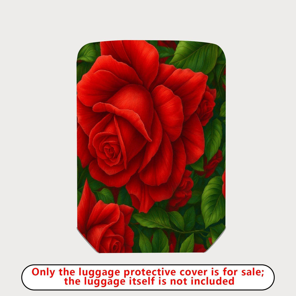 1-Piece Red Green Floral Leaves Rose  Suitcase Luggage Cover, Stretch Protective Sleeve