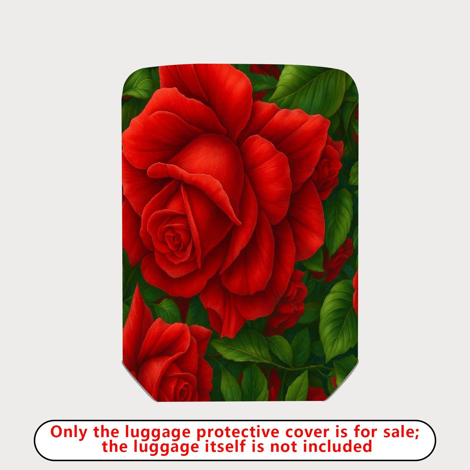 1-Piece Red Green Floral Leaves Rose  Suitcase Luggage Cover, Stretch Protective Sleeve