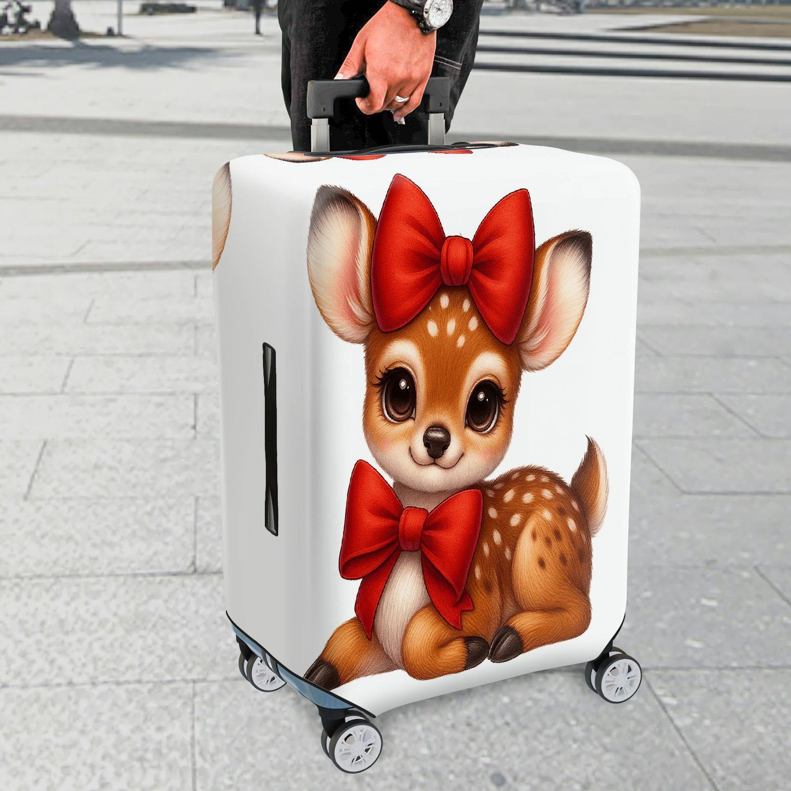 1-Piece Cute Deer  Red Bow Animal  Suitcase Luggage Cover, Stretch Protective Sleeve