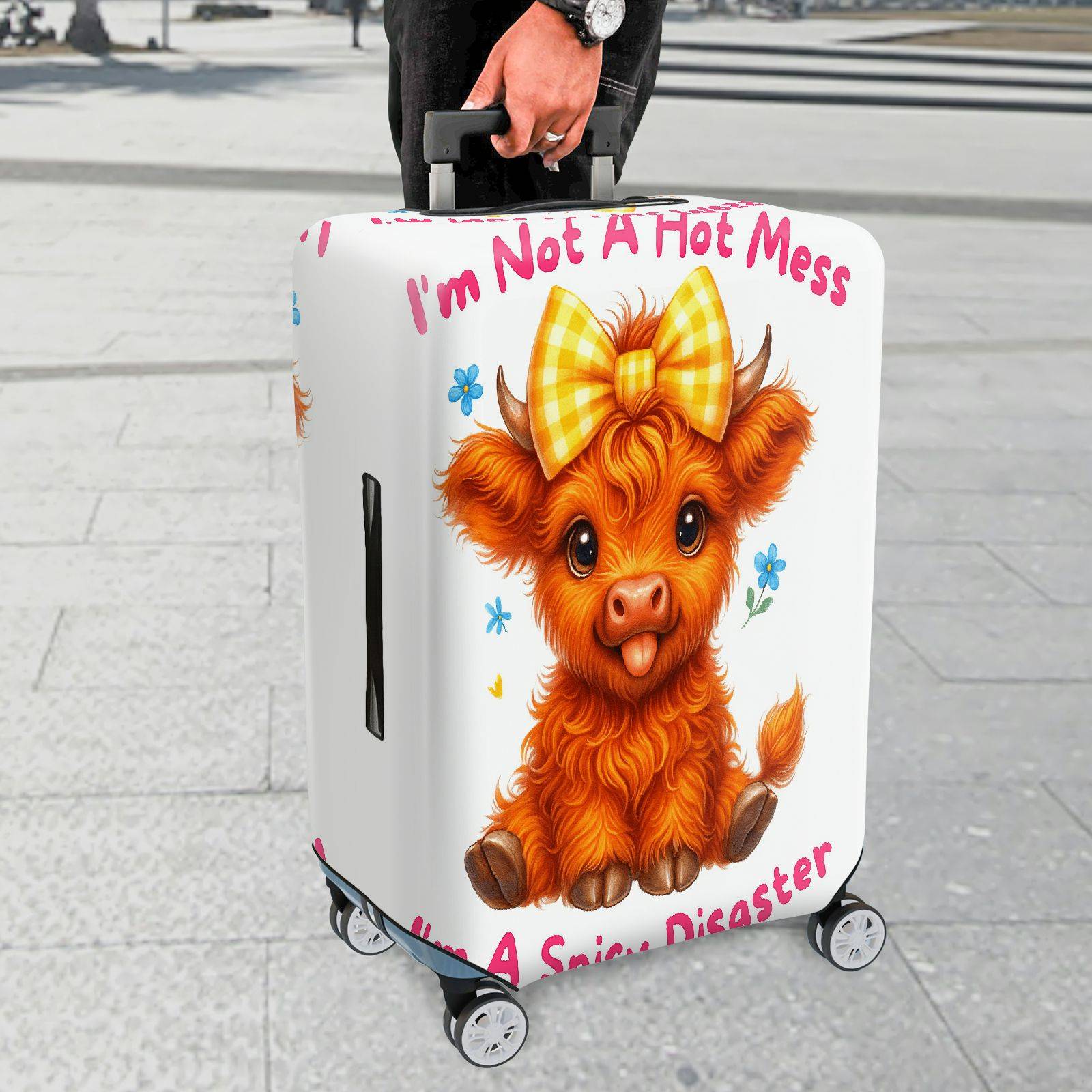 1-Piece Cute Cow  Floral Bowknot Funny Text  Suitcase Luggage Cover, Stretch Protective Sleeve