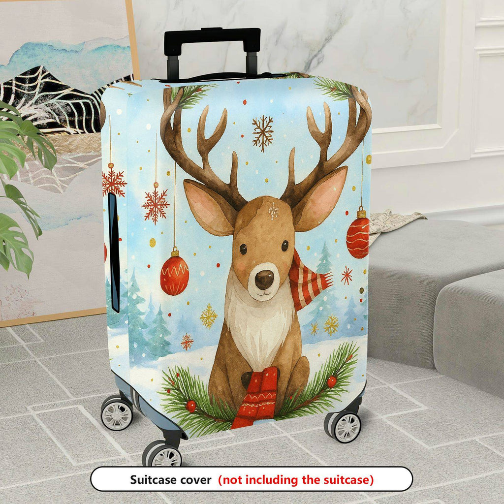 1-Piece Reindeer Winter Snowflakes Ornaments Holiday  Suitcase Luggage Cover, Stretch Protective Sleeve