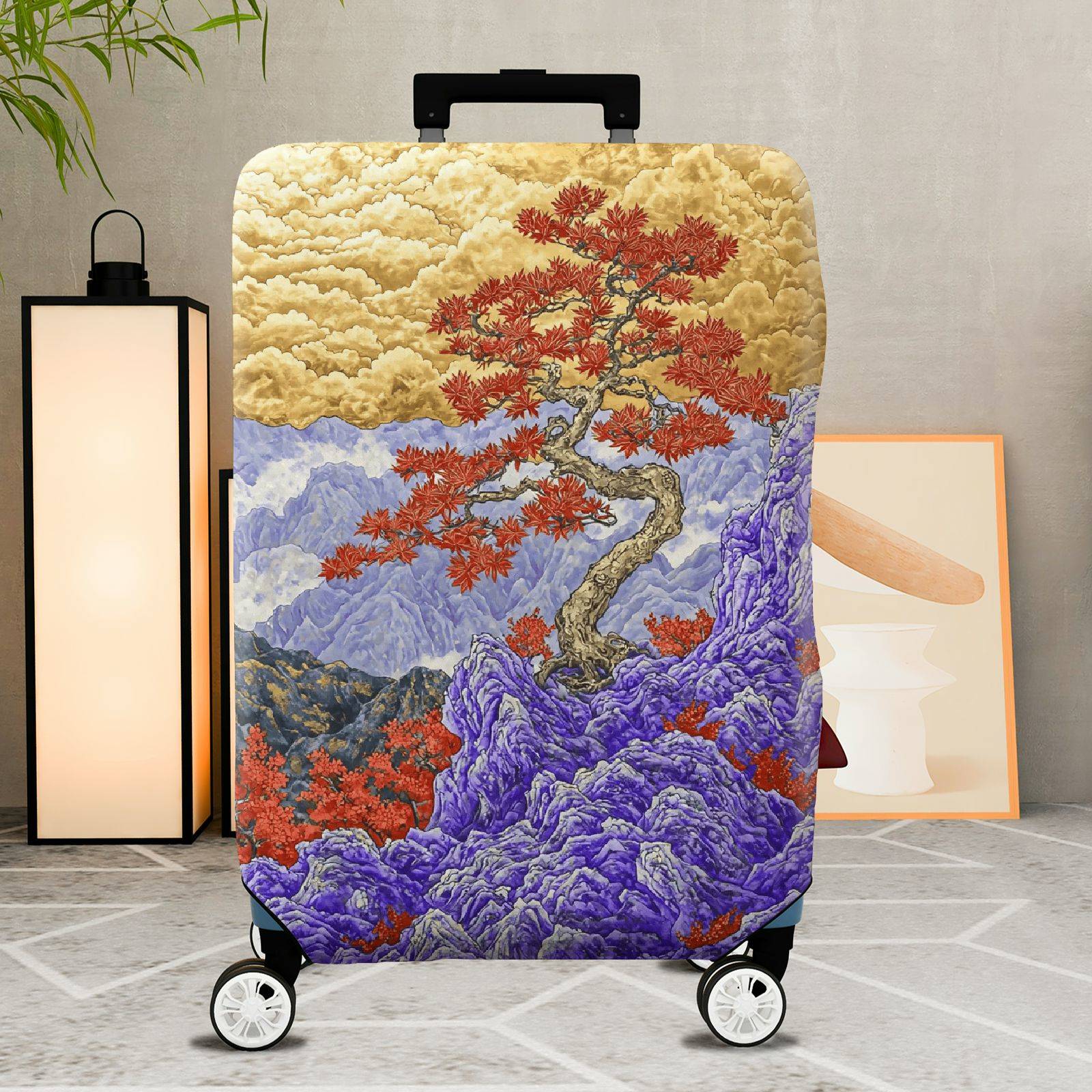 1-Piece Landscape Tree Red Mountain Cloud  Suitcase Luggage Cover, Stretch Protective Sleeve
