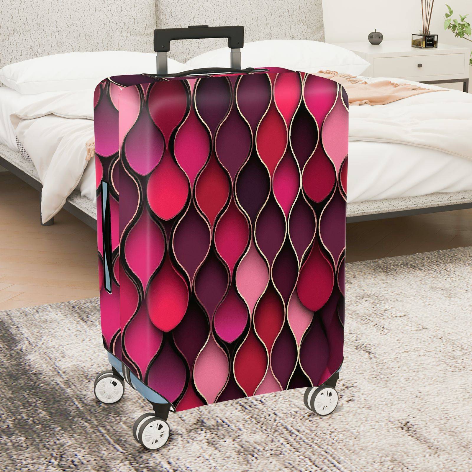 1-Piece Red Pink Geometric Abstract Modern Stylish  Suitcase Luggage Cover, Stretch Protective Sleeve