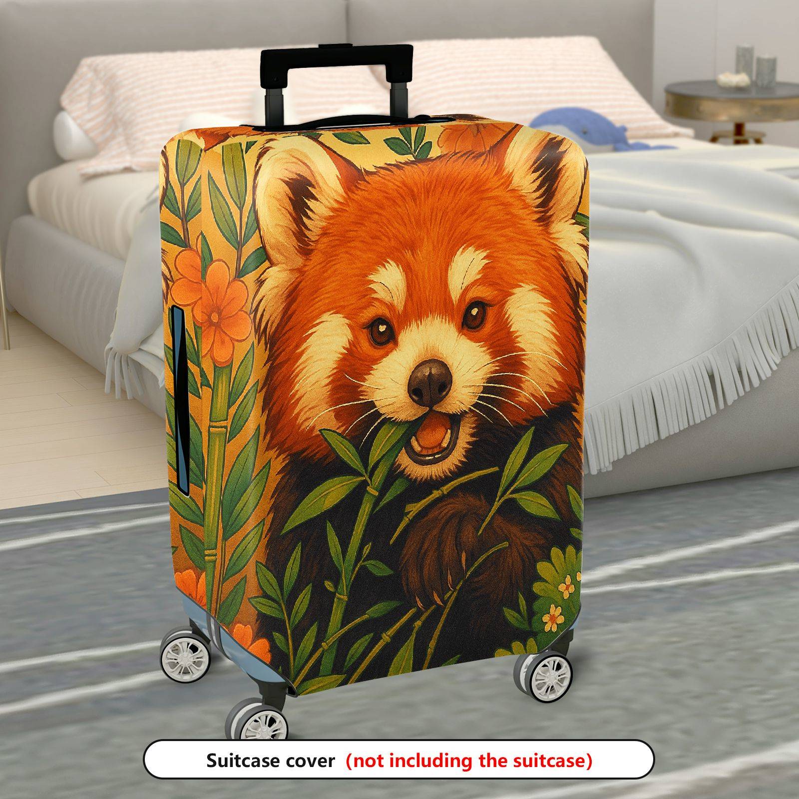 1-Piece Red Panda Floral Leaf Nature Animal Cute  Suitcase Luggage Cover, Stretch Protective Sleeve