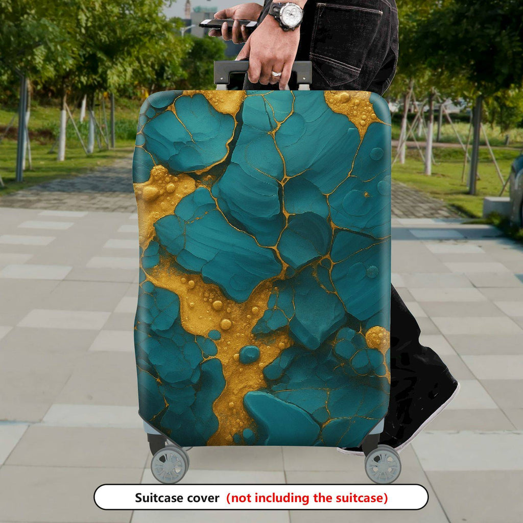 1-Piece Abstract Marble Gold Blue Artistic  Suitcase Luggage Cover, Stretch Protective Sleeve