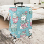 1-Piece Cute Cat Snowflake Cupcake Winter Christmas  Suitcase Luggage Cover, Stretch Protective Sleeve