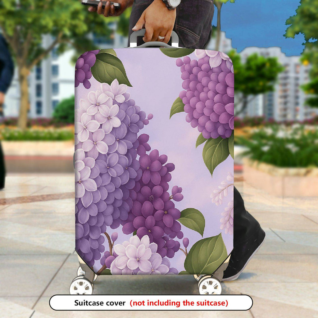 1-Piece Purple Floral Hydrangea Leaf Blossom Nature  Suitcase Luggage Cover, Stretch Protective Sleeve