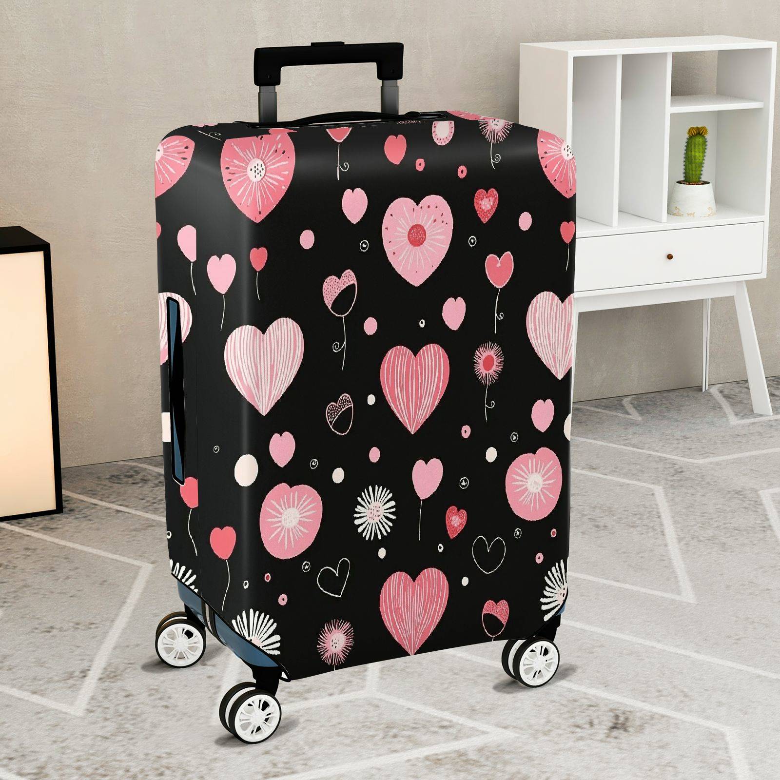 1-Piece Heart Flower Love Valentine Romantic Cute  Suitcase Luggage Cover, Stretch Protective Sleeve