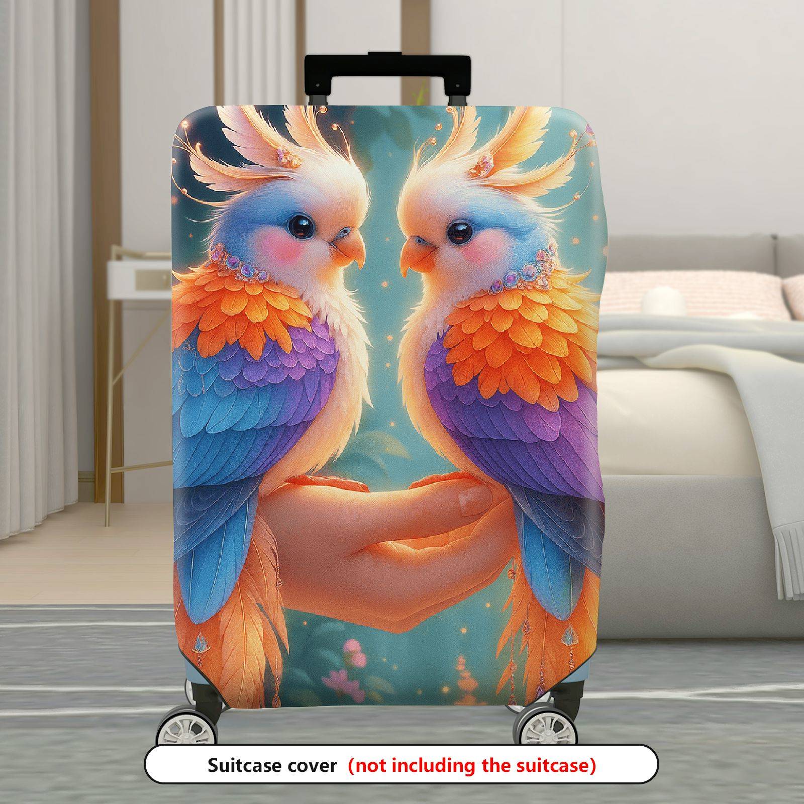 1-Piece Painted Feather Parrot Floral Abstract  Suitcase Luggage Cover, Stretch Protective Sleeve