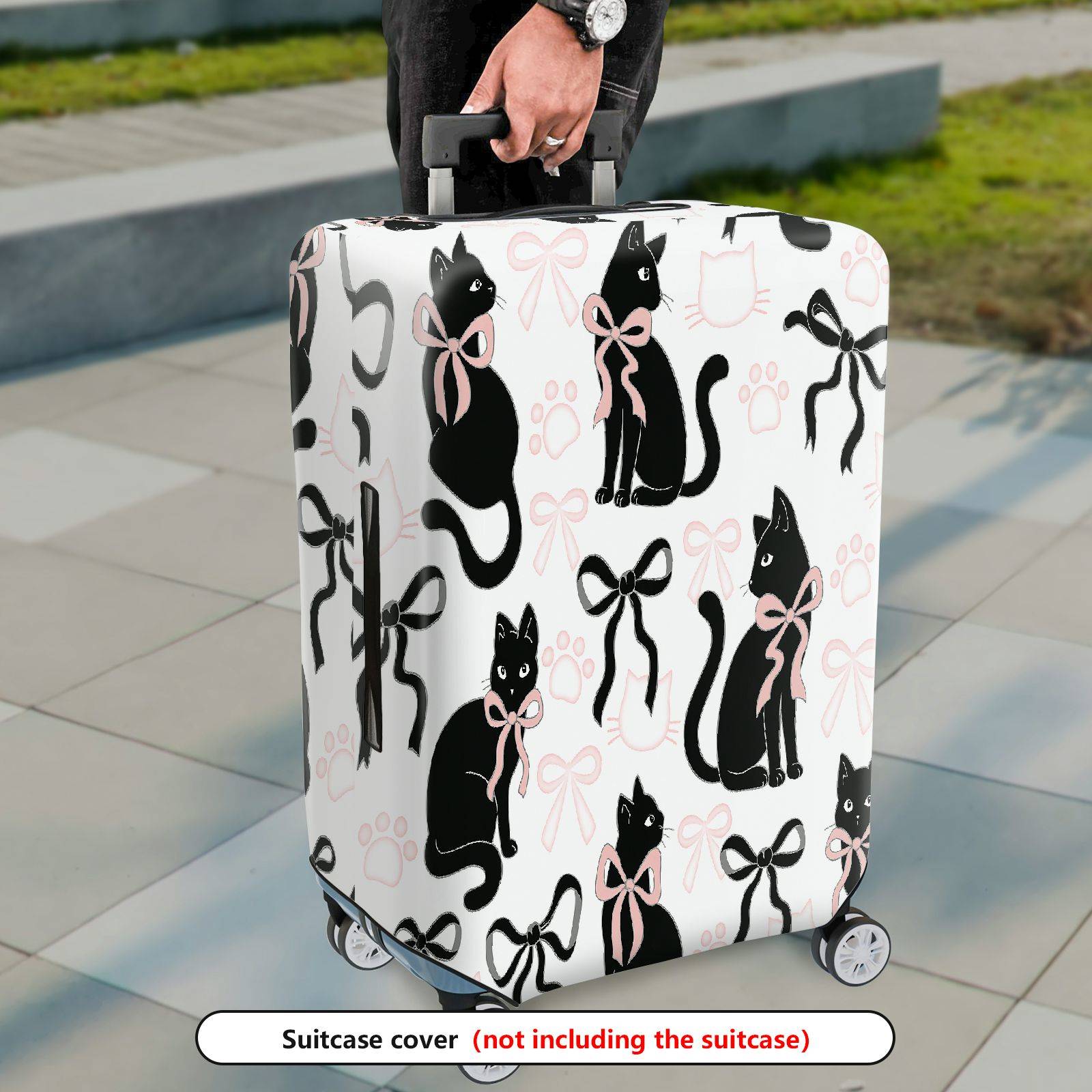 1-Piece Black Cat Bow Knot Paw Ribbon Cute  Suitcase Luggage Cover, Stretch Protective Sleeve